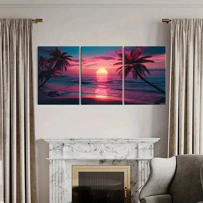 3pcs Sunset Seaside Beach Sea Vintage Wall Art Set Canvas Framed 60x90cm - High Quality Print 100% Australian Made Wall Canvas Ready to Hang