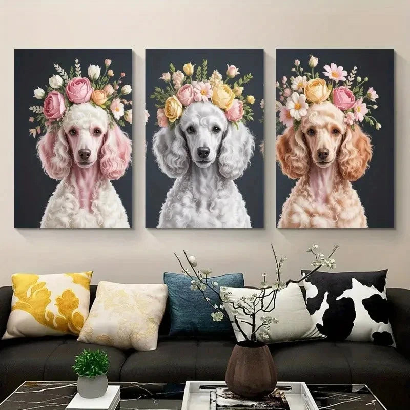 3pcs Poodle Nordic Style Dog Portraits  Wall Art Set Canvas Framed 50x70cm - High Quality Print 100% Australian Made Wall Canvas Ready to Hang