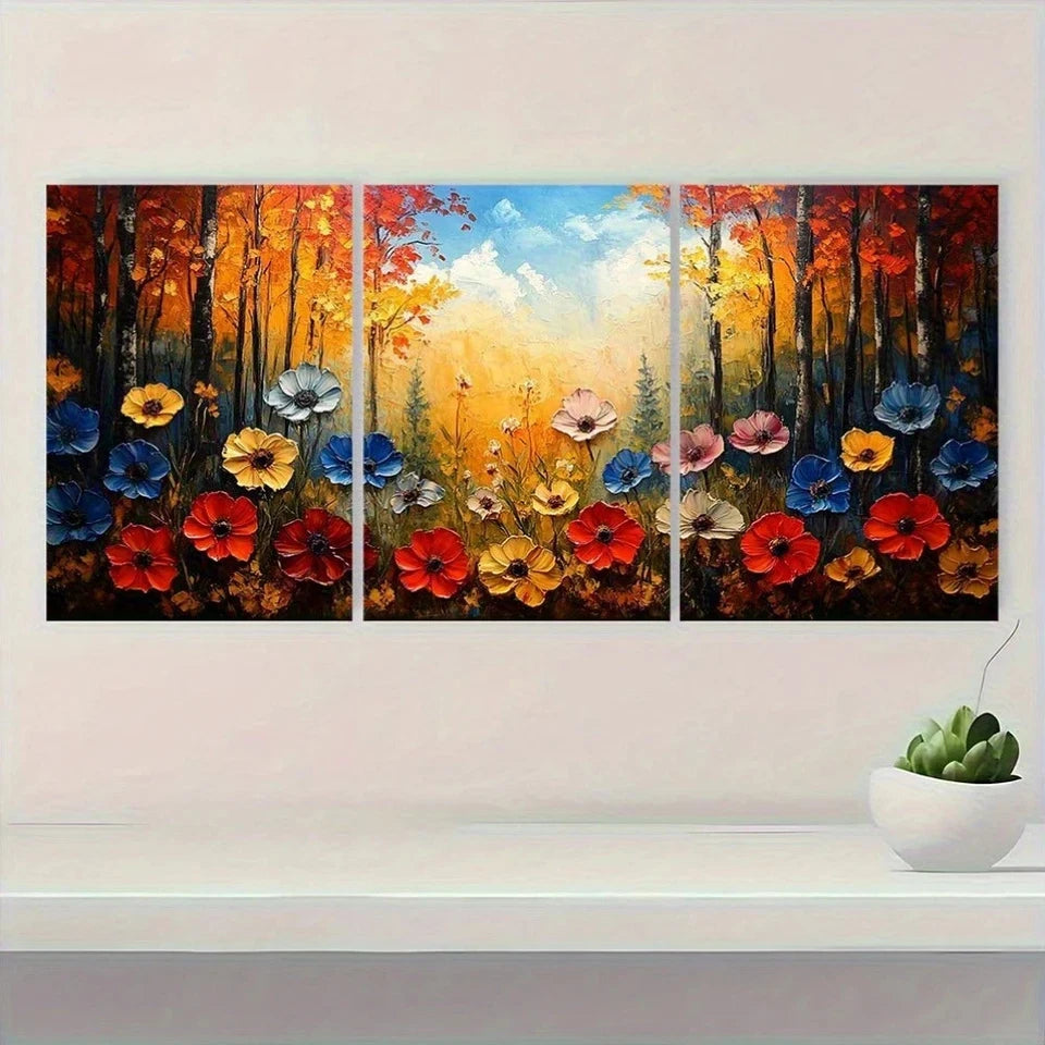 3pcs Colorful Forest Field Oil Painting Metal Print Ready to Hang Art - Bella Home Decor