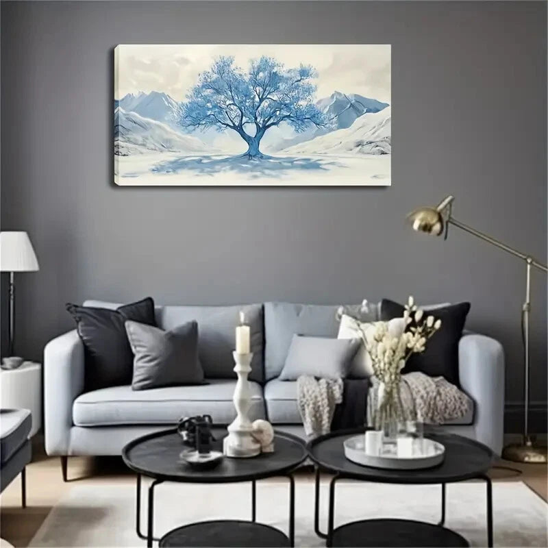 Snowy Mountain Majestic Tree Wall Art Canvas Office Home Room Framed 120x60cm - Bella Home Decor