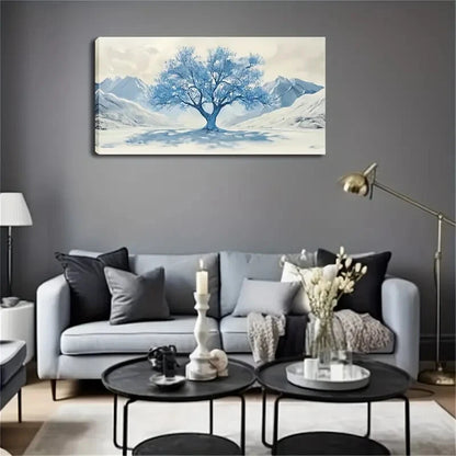 Snowy Mountain Majestic Tree Wall Art Canvas Office Home Room Framed 120x60cm - Bella Home Decor