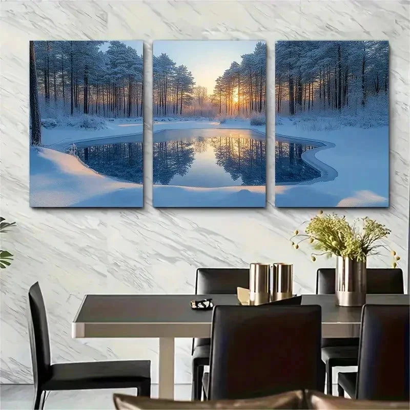 3pcs Serene Winter Landscape Snowy Wood Perfect Wall Art Set Canvas Framed 50x70cm - High Quality Print 100% Australian Made Wall Canvas Ready to Hang