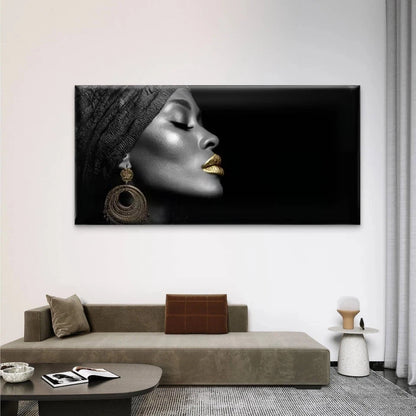 Earrings & Golden Lip Makeup Wall Art Canvas Office Home Room Framed 120x60cm