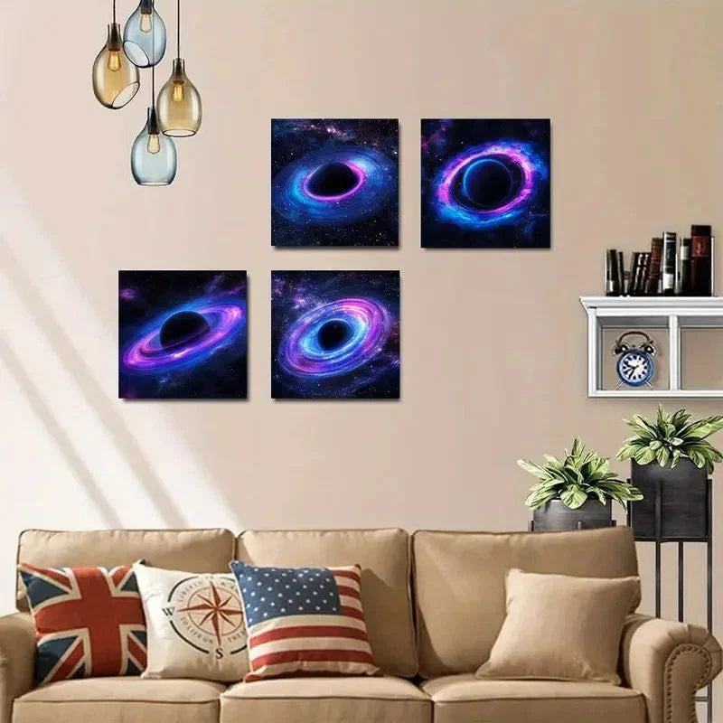 4pcs Galaxy Space with Cosmic Nebulae & Planets Wall Art Canvas Framed