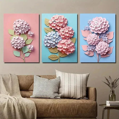 3pcs Hydrangea Flower Botanical Floral  Wall Art Set Canvas Unframed - High Quality Print 100% Australian Made Wall Canvas