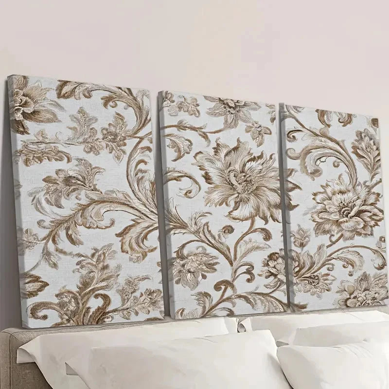 3pcs Jacobean Flower Wall Art Set Canvas Framed 40x60cm - High Quality Print 100% Australian Made Wall Canvas Ready to Hang