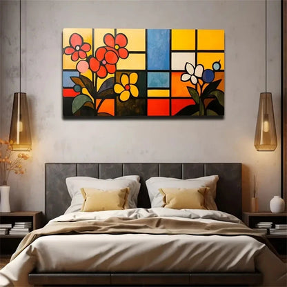 Flowers Abstract Checkered Wall Art Canvas Office Home Room Framed 120x60cm
