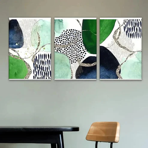 3pcs green & blue abstract pattern with white Wall Art Set Canvas Unframed - High Quality Print 100% Australian Made Wall Canvas