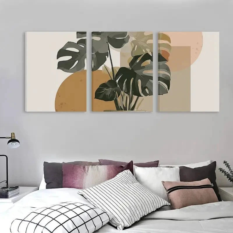 3pcs Modern Abstract Monstera Leaves Nature Art   Wall Art Set Canvas Framed 60x90cm - High Quality Print 100% Australian Made Wall Canvas Ready to Hang