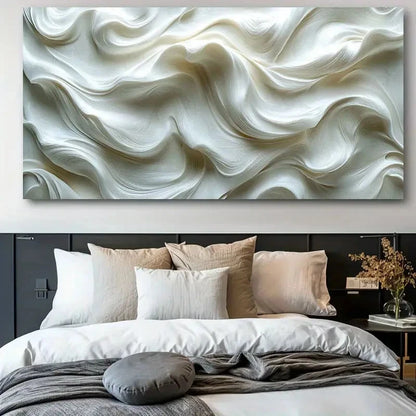 Modern White Wavy Decor Wall Art Canvas Office Home Room Framed 120x60cm