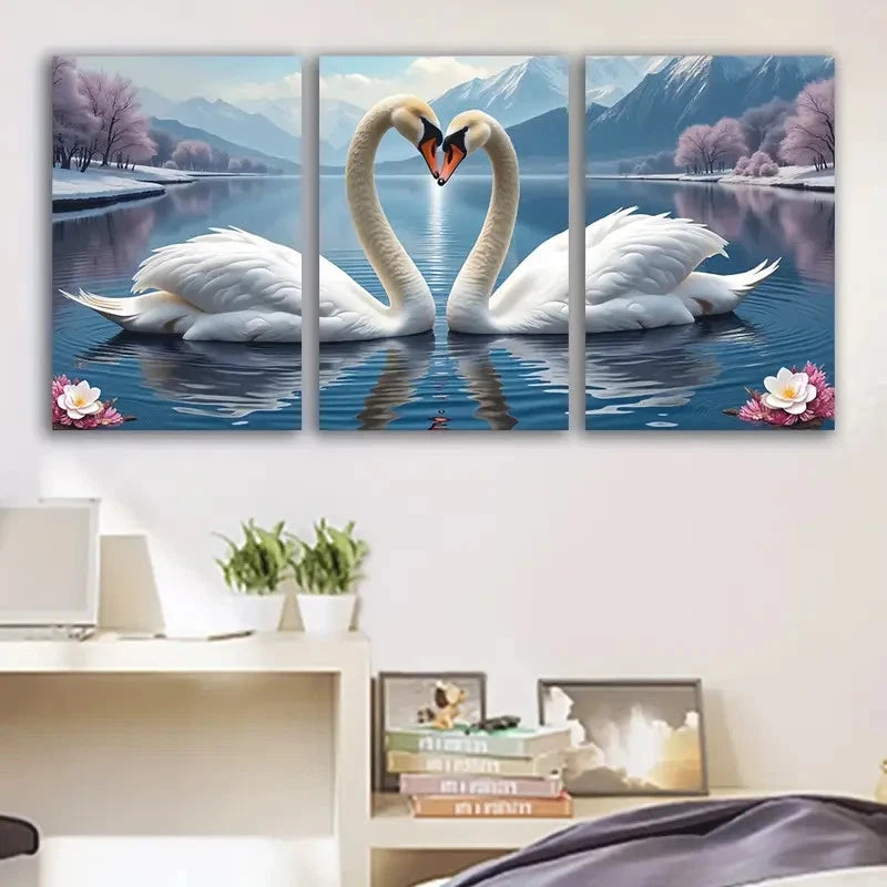 3pcs Romantic Lake With Heart Shaped Reflection Wall Art Set Canvas Framed 60x90cm - High Quality Print 100% Australian Made Wall Canvas Ready to Hang