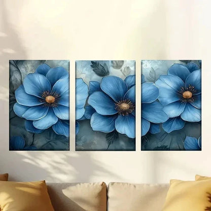 3pcs Blue Flowers Wallpapers Wall Art Canvas Unframed - High Quality Print 100% Australian Made Wall Canvas - Bella Home Decor
