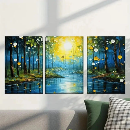 3pcs Forest with a River And Trees Wall Art Set Canvas Framed 40x60cm - High Quality Print 100% Australian Made Wall Canvas Ready to Hang - Bella Home Decor