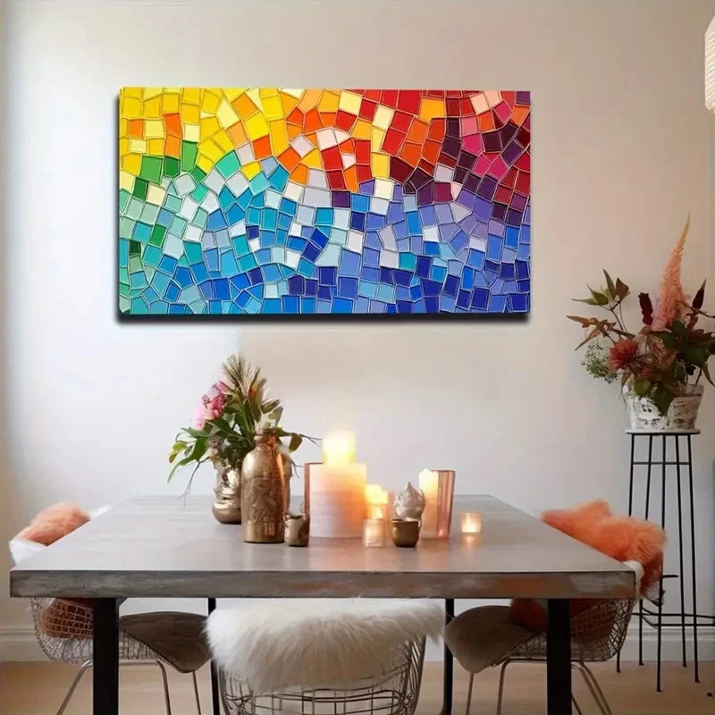 Vibrant Colorful Mosaic Modern Wall Art Canvas Office Home Room Framed 120x60cm