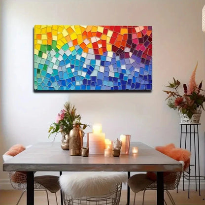 Vibrant Colorful Mosaic Modern Wall Art Canvas Office Home Room Framed 120x60cm
