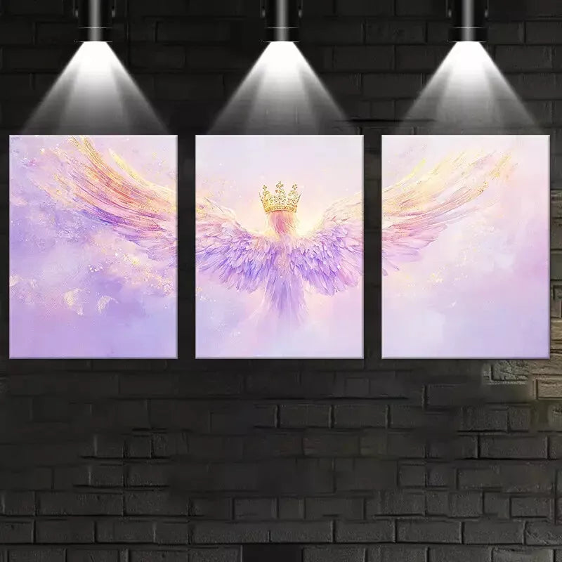 3pcs Elegant and Beautiful Angel with gold Clown Wall Art Set Canvas Framed 50x70cm - High Quality Print 100% Australian Made Wall Canvas Ready to Hang