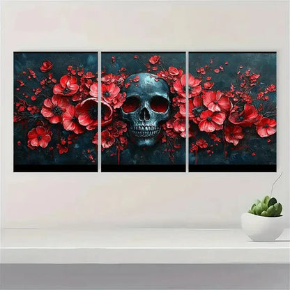 3pcs Floral Skeleton Skull Modern Art A Wall Art Set Canvas Unframed - High Quality Print 100% Australian Made Wall Canvas - Bella Home Decor