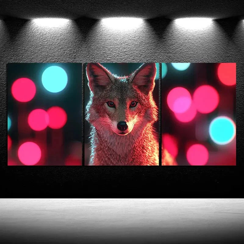 3pcs Charming Coyote Trio Colourful Bubbles Metal Print Ready to Hang Art - Bella Home Decor