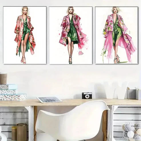 3pcs Fashion Sketch Style Triptych Wall Art Set Wall Art Canvas Unframed - High Quality Print 100% Australian Made Wall Canvas