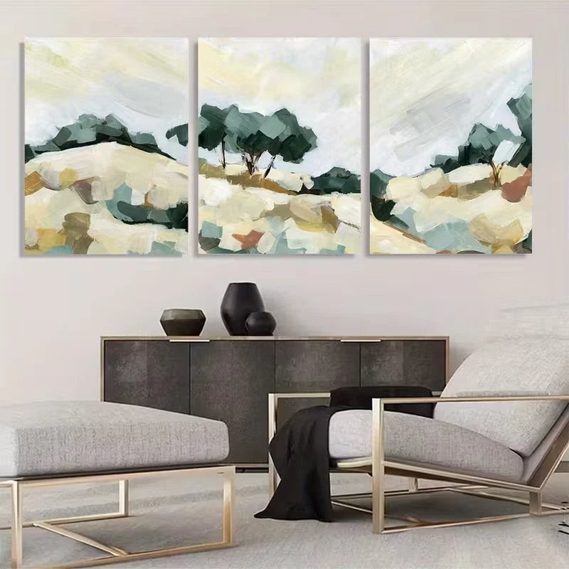3pcs Golden Hill Bohemian Vintage Landscape       Wall Art Set Canvas Framed 50x70cm - High Quality Print 100% Australian Made Wall Canvas Ready to Hang - Bella Home Decor