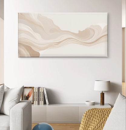 Neutral Beige Abstract Fluid Wave Wall Art Canvas Office Home Framed 120x60cm