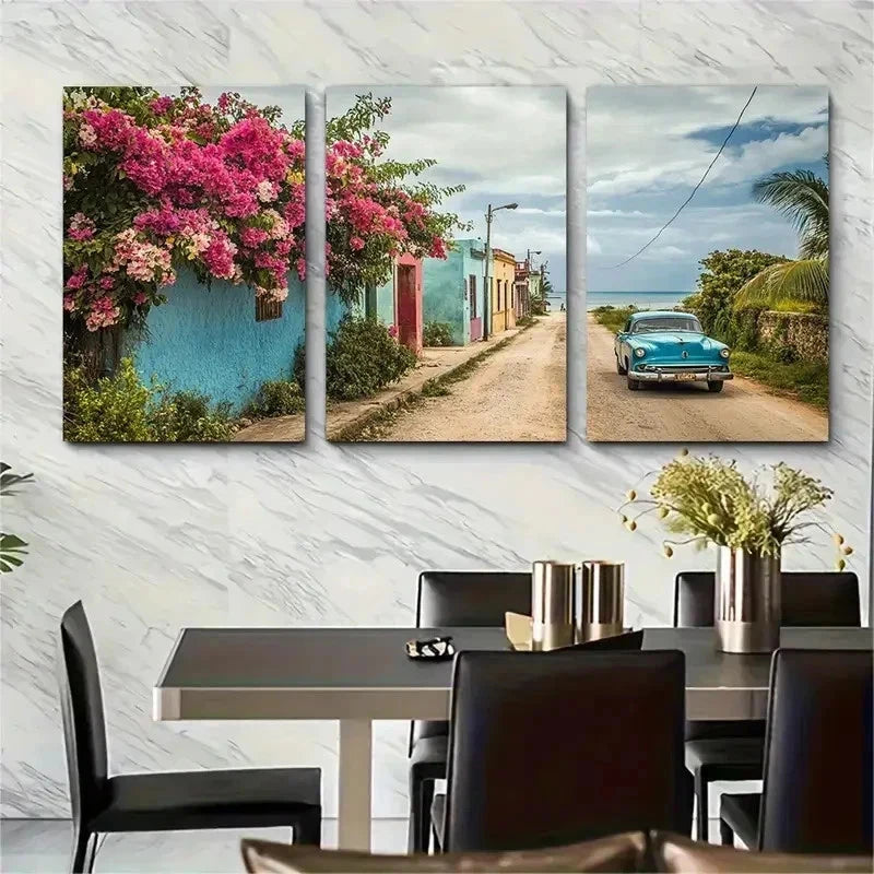 3pcs Havana Latin Decor Travel Perfect Wall Art Set Canvas Framed 50x70cm - High Quality Print 100% Australian Made Wall Canvas Ready to Hang