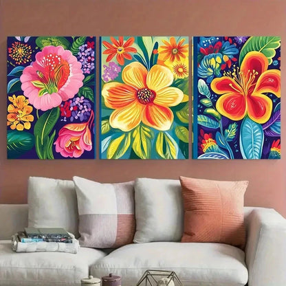 3pcs Vibrant Floral Decor Nature Prefect Wall Art Set Canvas Framed 40x60cm - High Quality Print 100% Australian Made Wall Canvas Ready to Hang