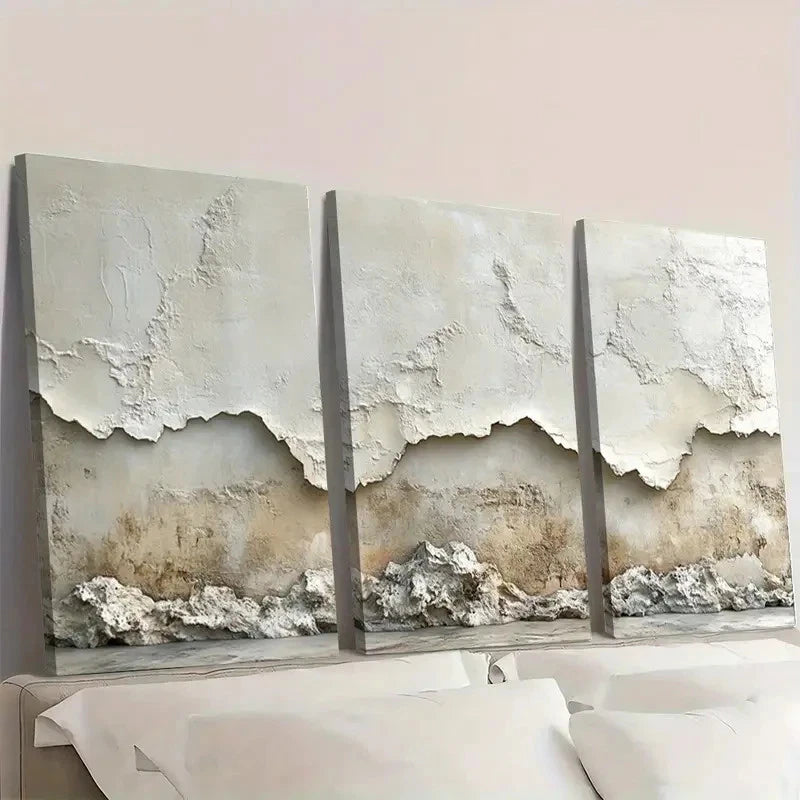 3pcs Minimalist Beige Textured  gj  Wall Art Set Canvas Framed 60x90cm - High Quality Print 100% Australian Made Wall Canvas Ready to Hang - Bella Home Decor