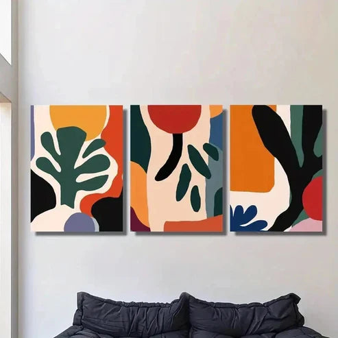 3pcs Simple Color Block Leaf Painting Wall Art Set Canvas Unframed - High Quality Print 100% Australian Made Wall Canvas
