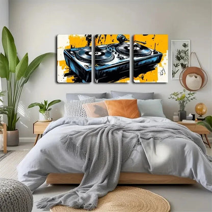3pcs Vibrant Blue & Yellow Music-Themed Perfect Wall Art Set Canvas Framed 40x60cm - High Quality Print 100% Australian Made Wall Canvas Ready to Hang - Bella Home Decor
