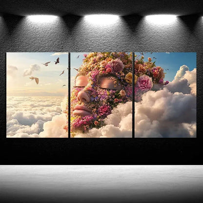 3pcs Abstract Floral Face Design Metal Print Ready to Hang Art - Bella Home Decor