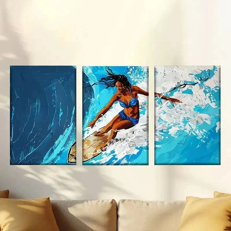 3pcs Colorful Brave Wave Rider Wall Art Set Canvas Framed 50x70cm - High Quality Print 100% Australian Made Wall Canvas Ready to Hang - Bella Home Decor