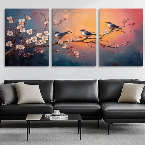 3pcs Birds and Blossom Nature-Inspired Perfect  Wall Art Set Canvas Unframed - High Quality Print 100% Australian Made Wall Canvas - Bella Home Decor