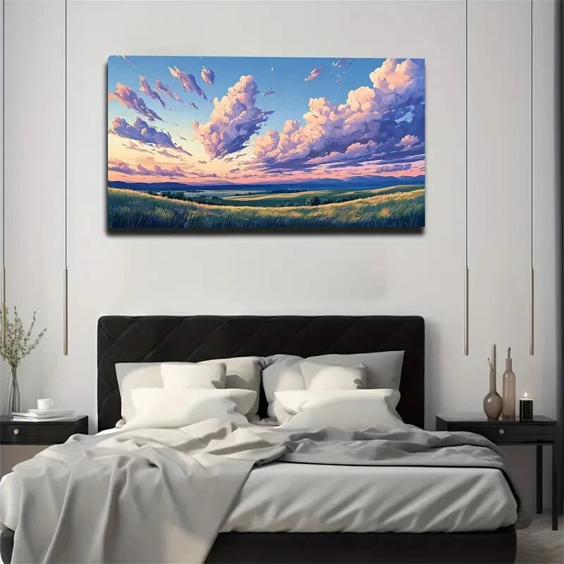Vibrant Sunset Sky Greenery Wall Art canvas office home room framed 120x60cm - Bella Home Decor