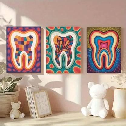 3pcs Vibrant Tooth Anatomy colorful   Wall Art Set Canvas Framed 60x90cm - High Quality Print 100% Australian Made Wall Canvas Ready to Hang - Bella Home Decor