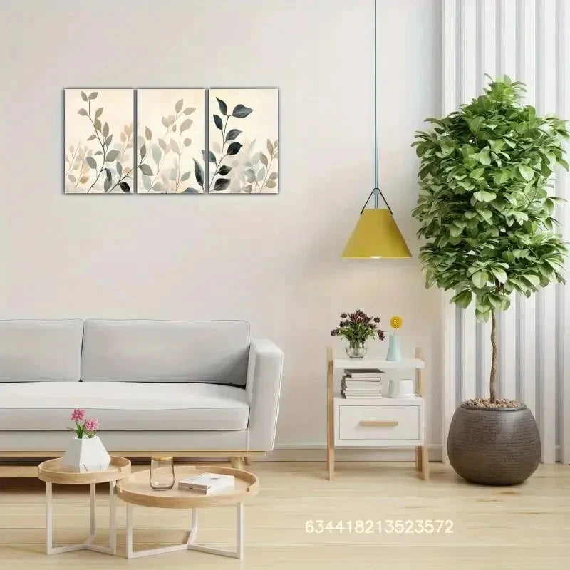 3pcs Botanical Leaf Neutral Toned Leaf Prints Metal Print Ready to Hang Art - Bella Home Decor