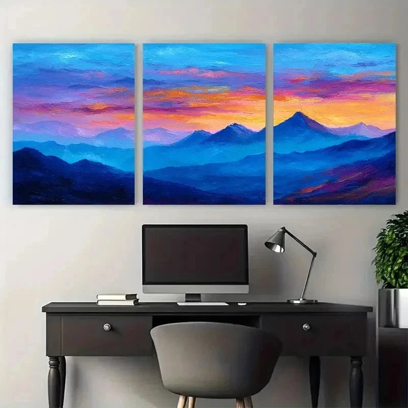 3pcs Nature Mountain Landscape Sunrise Perfect Wall Art Set Canvas Framed 50x70cm - High Quality Print 100% Australian Made Wall Canvas Ready to Hang