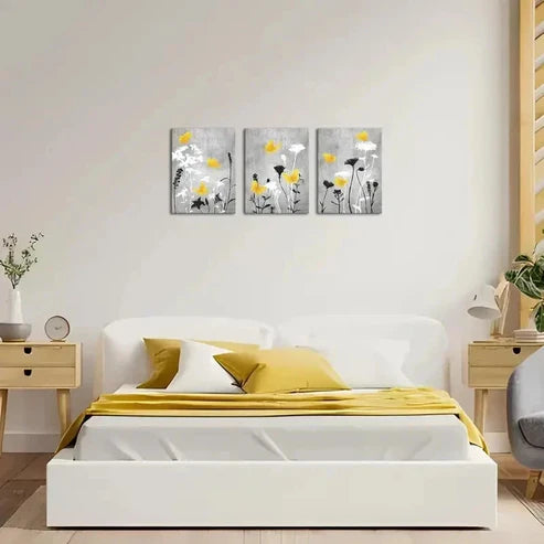 3pcs Love House Yellow Flower Wall Art Canvas Unframed - High Quality Print 100% Australian Made Wall Canvas