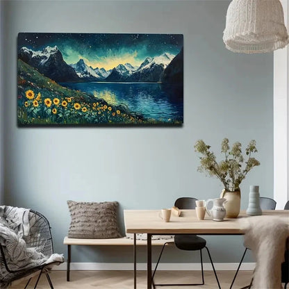 Moonlit Lake With Sunflowers Wall Art Canvas Office Home Room Framed 120x60cm