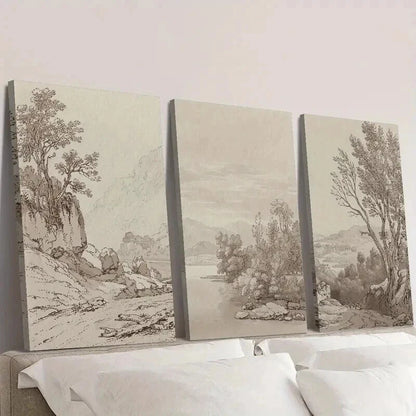 3pcs Classical Vintage Countryside Landscape Wall Art Set Canvas Framed 50x70cm - High Quality Print 100% Australian Made Wall Canvas Ready to Hang