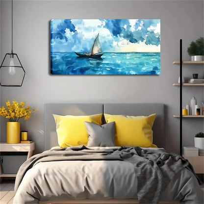 Ocean Scene With Sailing Wall Art canvas office home room framed 120x60cm