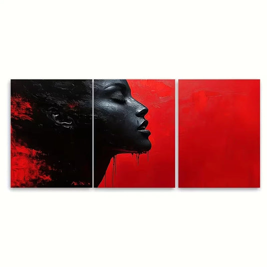 3pcs Abstract Jazz Inspired Dramatic Black and Red Metal Print Ready to Hang Art