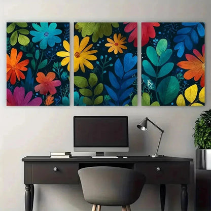 3pcs Vibrant Floral Colorful Nature Perfect Wall Art Set Canvas Framed 50x70cm - High Quality Print 100% Australian Made Wall Canvas Ready to Hang
