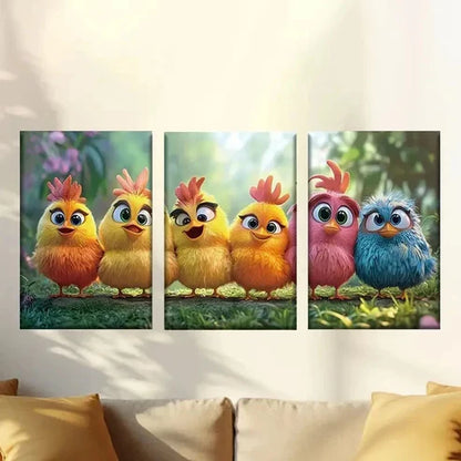 3pcs Adorable Pixar-Style Chicks in Vibrant Wall Art Canvas Unframed - High Quality Print 100% Australian Made Wall Canvas - Bella Home Decor