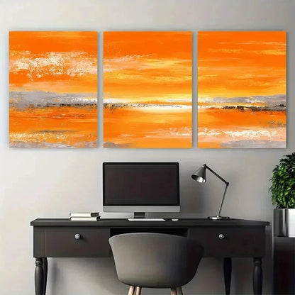 3pcs Orange Sunset Abstract Nature Perfect Wall Art Set Canvas Framed 50x70cm - High Quality Print 100% Australian Made Wall Canvas Ready to Hang