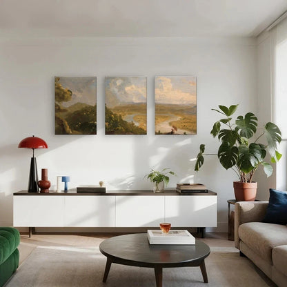 3pcs Classical River Valley Landscape Painting Wall Art Set Canvas Framed 50x70cm - High Quality Print 100% Australian Made Wall Canvas Ready to Hang