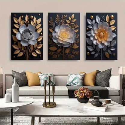 3pcs Elegant Floral CanvasWall Art Canvas  Wall Art Set Canvas Framed 50x70cm - High Quality Print 100% Australian Made Wall Canvas Ready to Hang