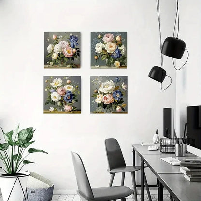 4pcs Different Flower Arrangements Wall Art Canvas Framed