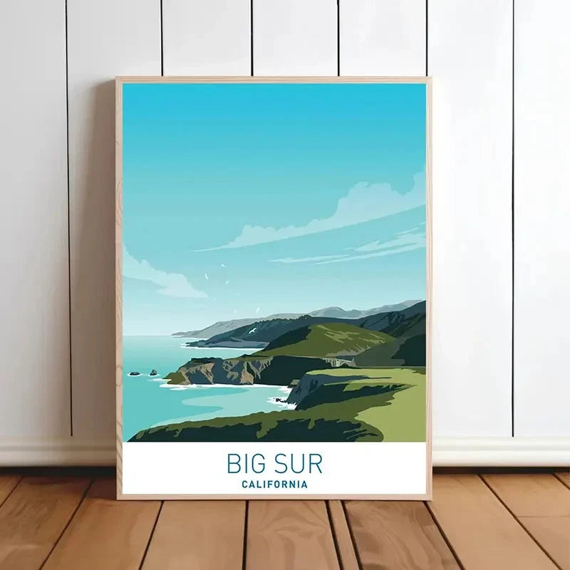 California Big Sur Coastal Landscape Vibrant Travel Poster Print Wall Art