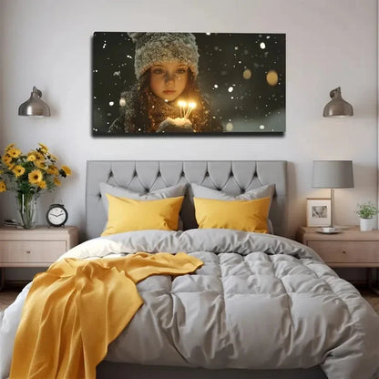 Winter Scene Girl Wall Art Canvas Office Home Room Framed 120x60cm
